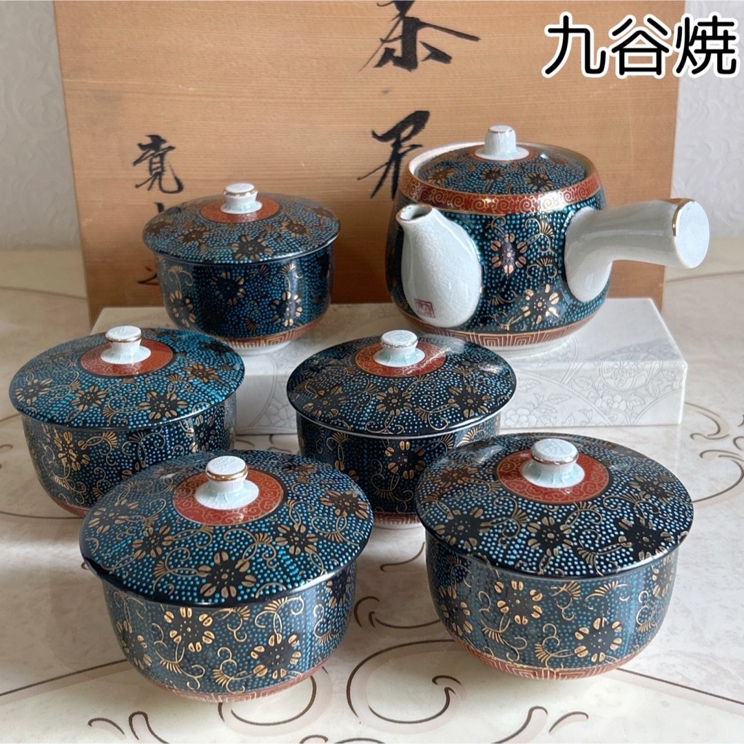九谷青窯 - 九谷焼 覚山造 青粒鉄仙 茶器揃 急須 蓋付き湯呑み 5 九谷青窯 - 九谷焼 覚山造 青粒鉄仙 茶器揃 急須 蓋付き湯呑み 5
