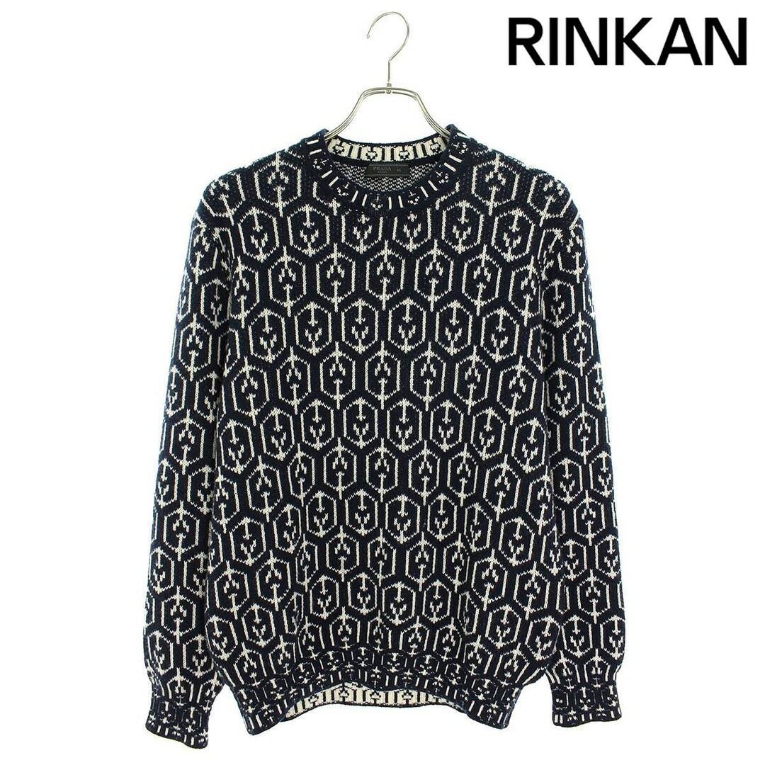 PRADA - プラダ 21AW UMB258 総柄カシミヤ混ニット メンズ 46の PRADA - プラダ 21AW UMB258 総柄カシミヤ混ニット メンズ 46の