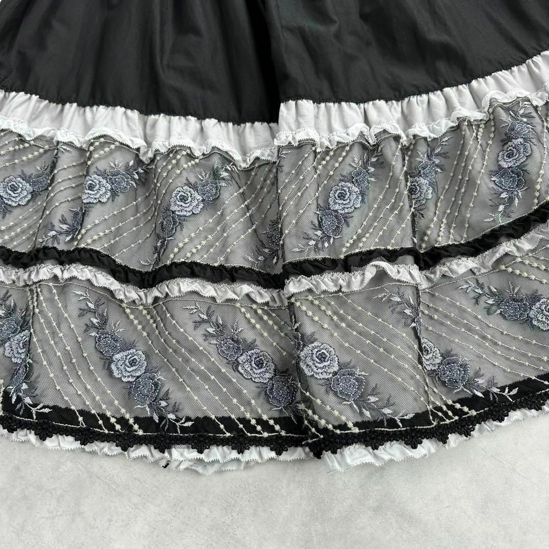 PINKHOUSE ピンクハウス ローズフローレース使いスカート 黒 PINKHOUSE ピンクハウス ローズフローレース使いスカート 黒