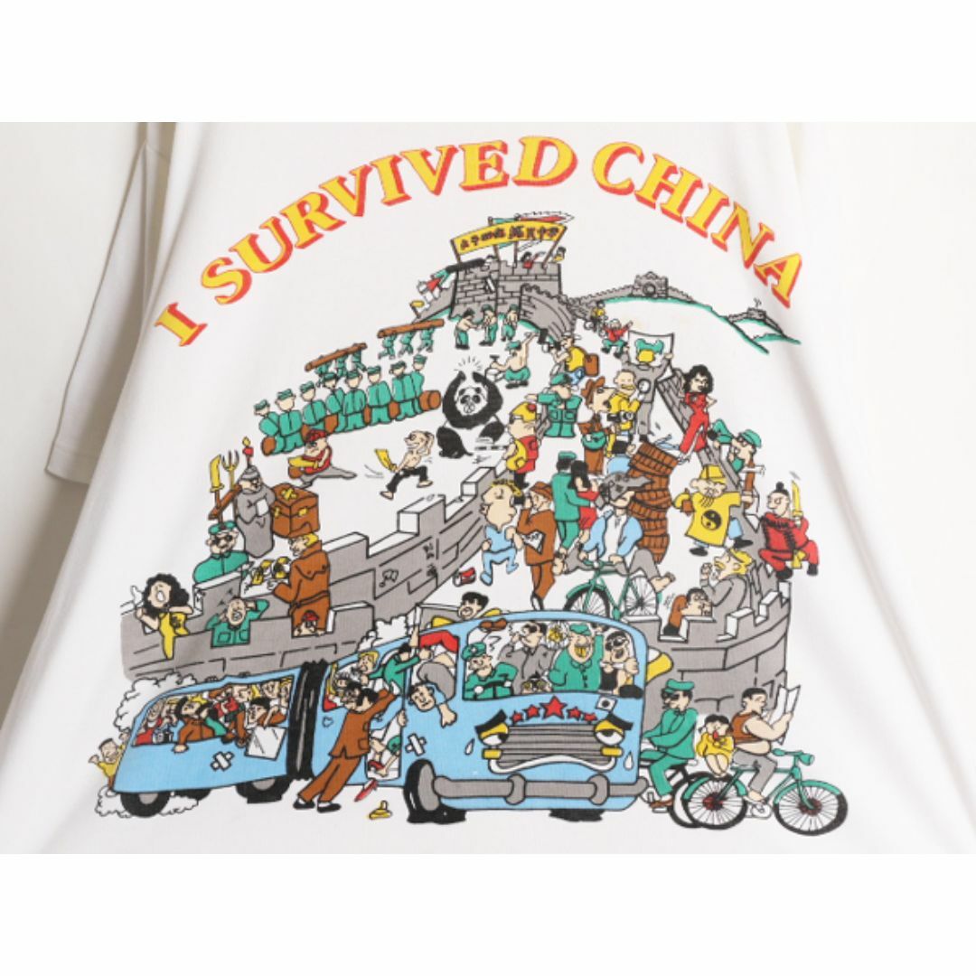 80s 90s チャイナ スーベニア イラスト プリント Tシャツ メンズ 80s 90s チャイナ スーベニア イラスト プリント Tシャツ メンズ