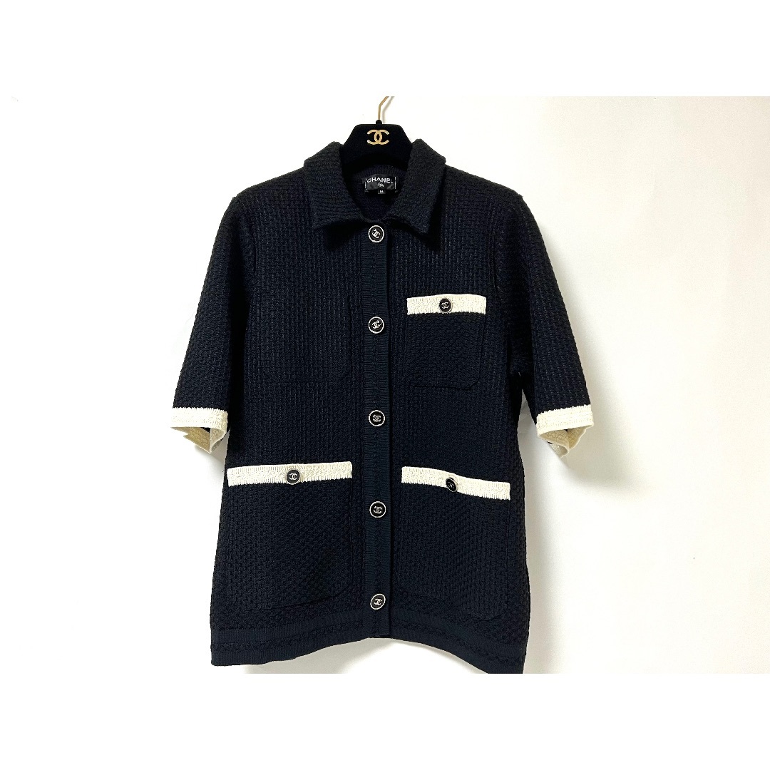 CHANEL シャネル レディース  ジャケット ニット ブラック ホワイト 2024SS サイズ：34 P76905K11071 美品