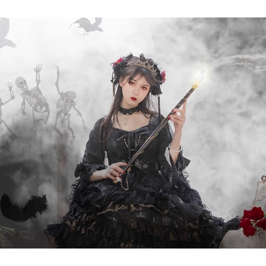 オリジナル Lolita 黒 花嫁 ドレス ロリータ ワンピース　L150＃