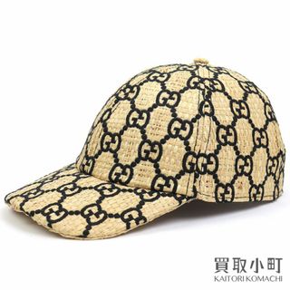 グッチ(GUCCI)の【新品同様】グッチ 【GUCCI】 GG ラフィア ベースボールキャップ XLサイズ  ベージュ×ブラック 帽子 メンズ レディース ストローキャップ 577900 3HH38 9260 RAFFIA GG BASEBALL CAP【Sランク】【美品】【中古】(キャップ)