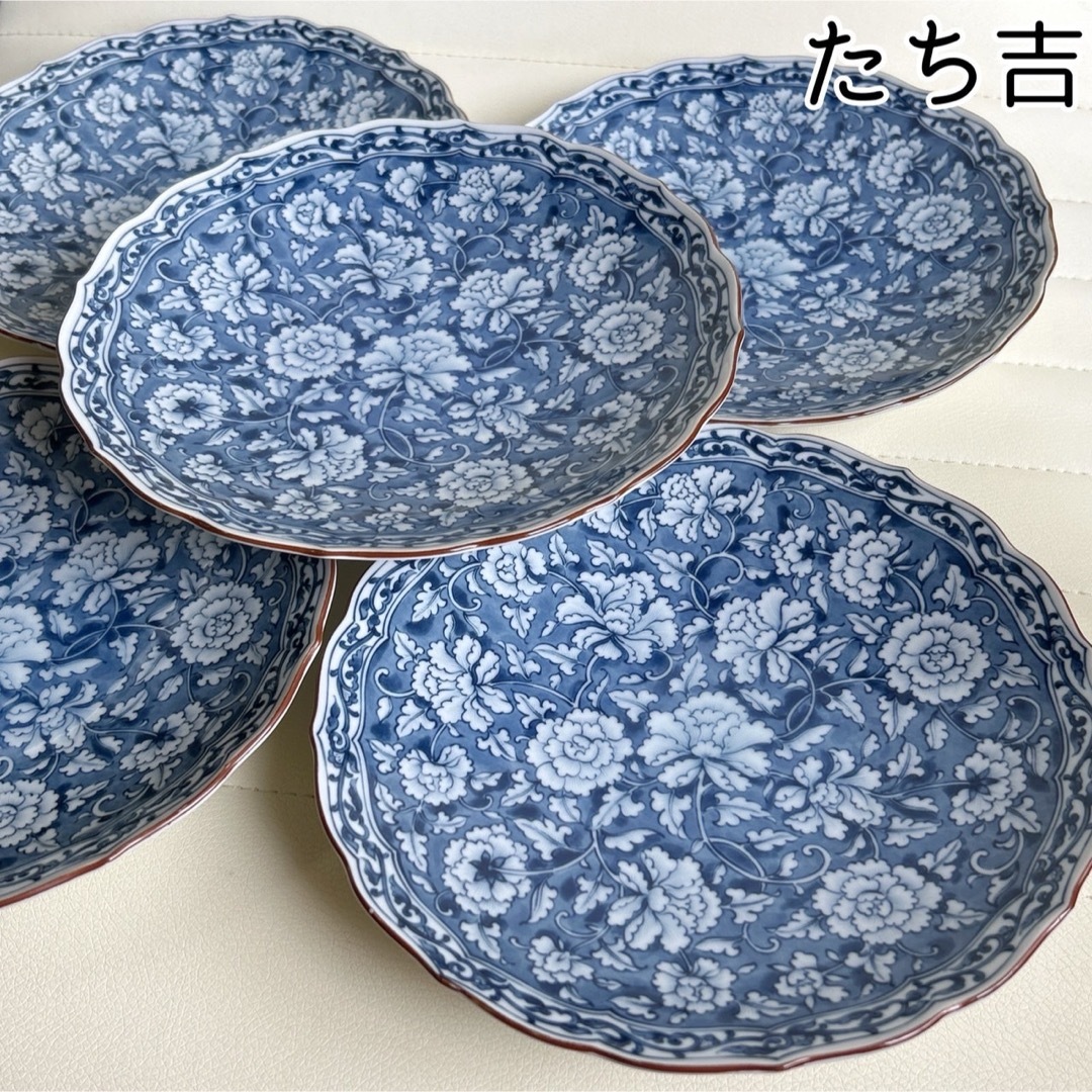 たち吉 - たち吉 染付花紋 中皿揃 5枚セット 和皿 輪花皿 唐草 たち吉 - たち吉 染付花紋 中皿揃 5枚セット 和皿 輪花皿 唐草