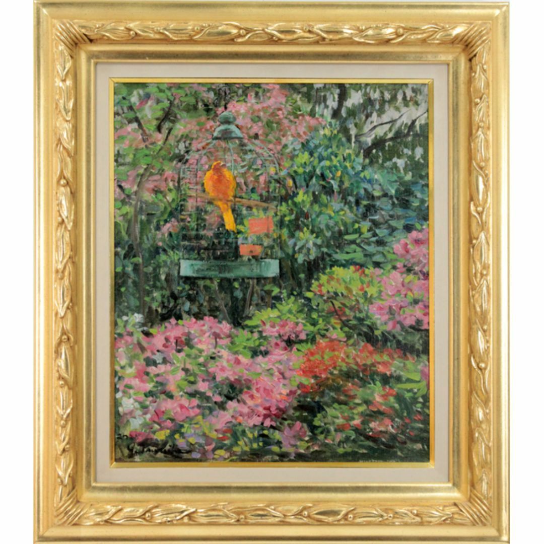鶴田吾郎 油絵・油彩画『花とカナリヤ』【真作保証】 絵画 鶴田吾郎 油絵・油彩画『花とカナリヤ』【真作保証】 絵画