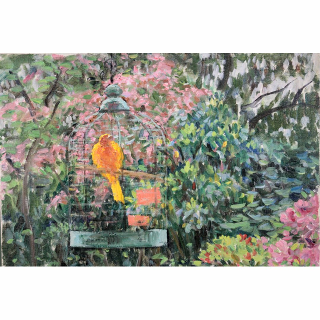 鶴田吾郎 油絵・油彩画『花とカナリヤ』【真作保証】 絵画 鶴田吾郎 油絵・油彩画『花とカナリヤ』【真作保証】 絵画