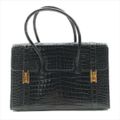 美品 HERMES エルメス クロコダイル ドラッグ ポロサス マルH刻印 ハンド バッグ ブラック k2679