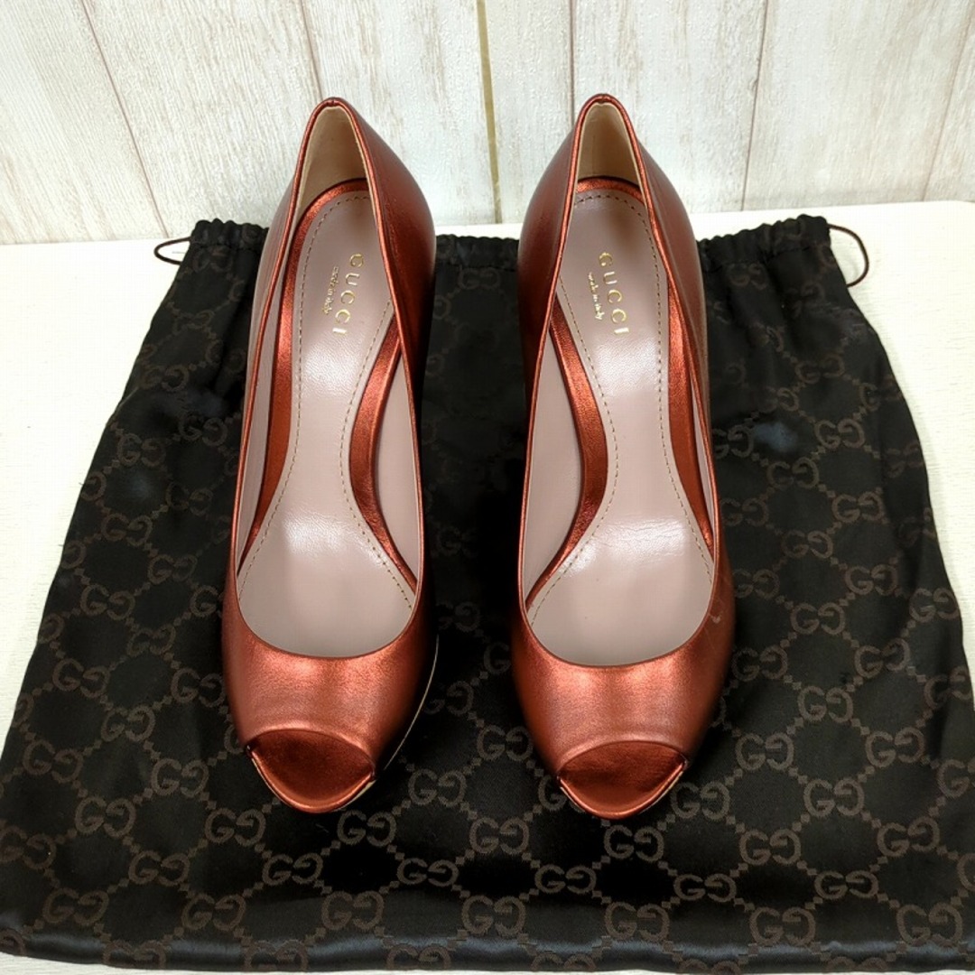 グッチ GUCCI パンプス レザー オープントゥ ハイヒール 厚底 37 グッチ GUCCI パンプス レザー オープントゥ ハイヒール 厚底 37