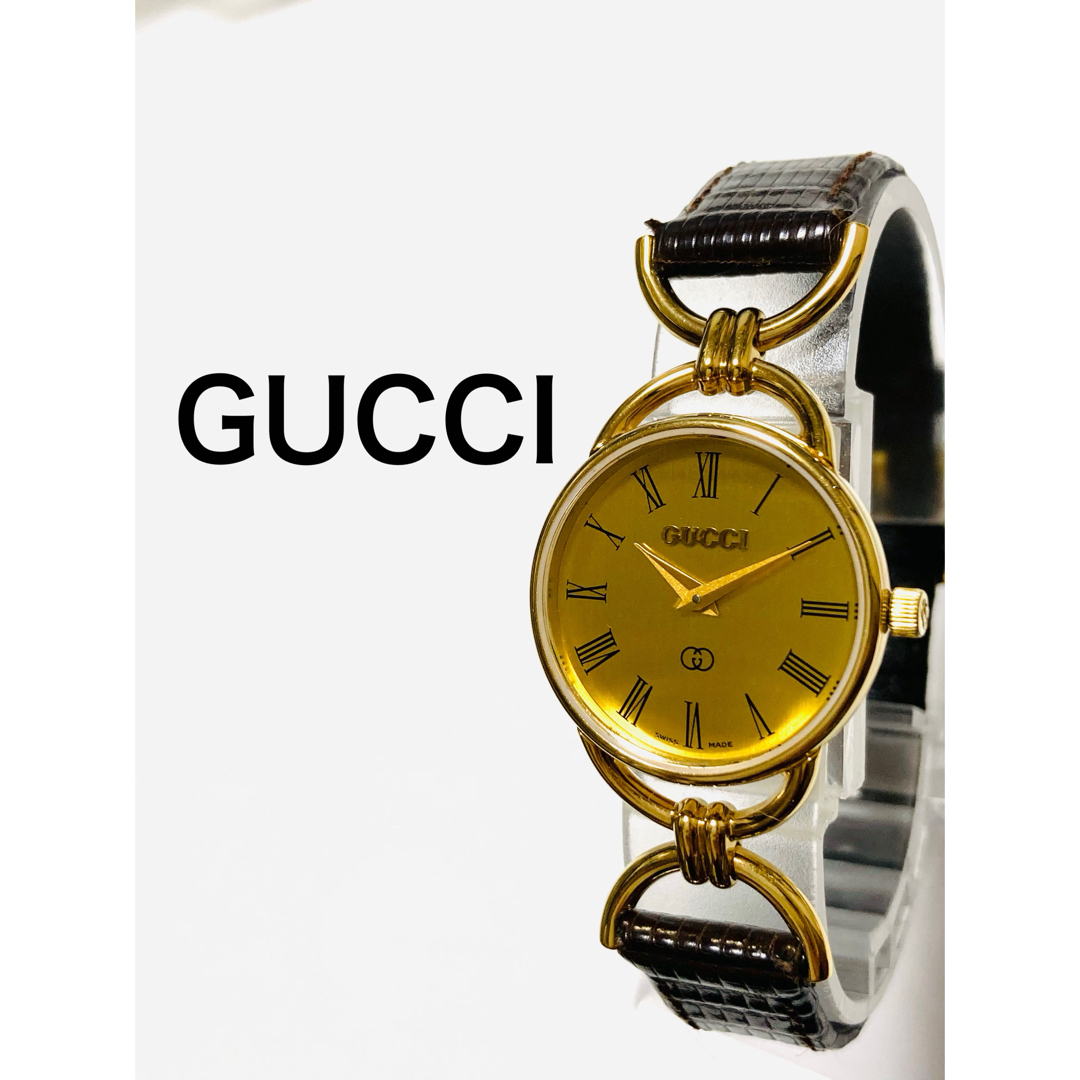 GUCCI - 美品! GUCCI グッチ 純正ベルト ゴールド 電池新品 GUCCI - 美品! GUCCI グッチ 純正ベルト ゴールド 電池新品