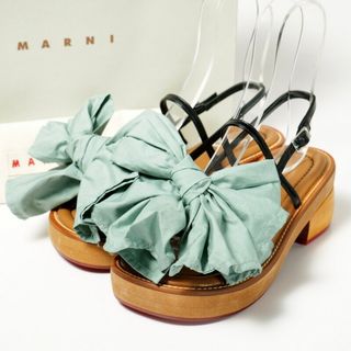 美品】✨MARNI マルニ サンダル ミュール リボン 緑 オープントゥ 35