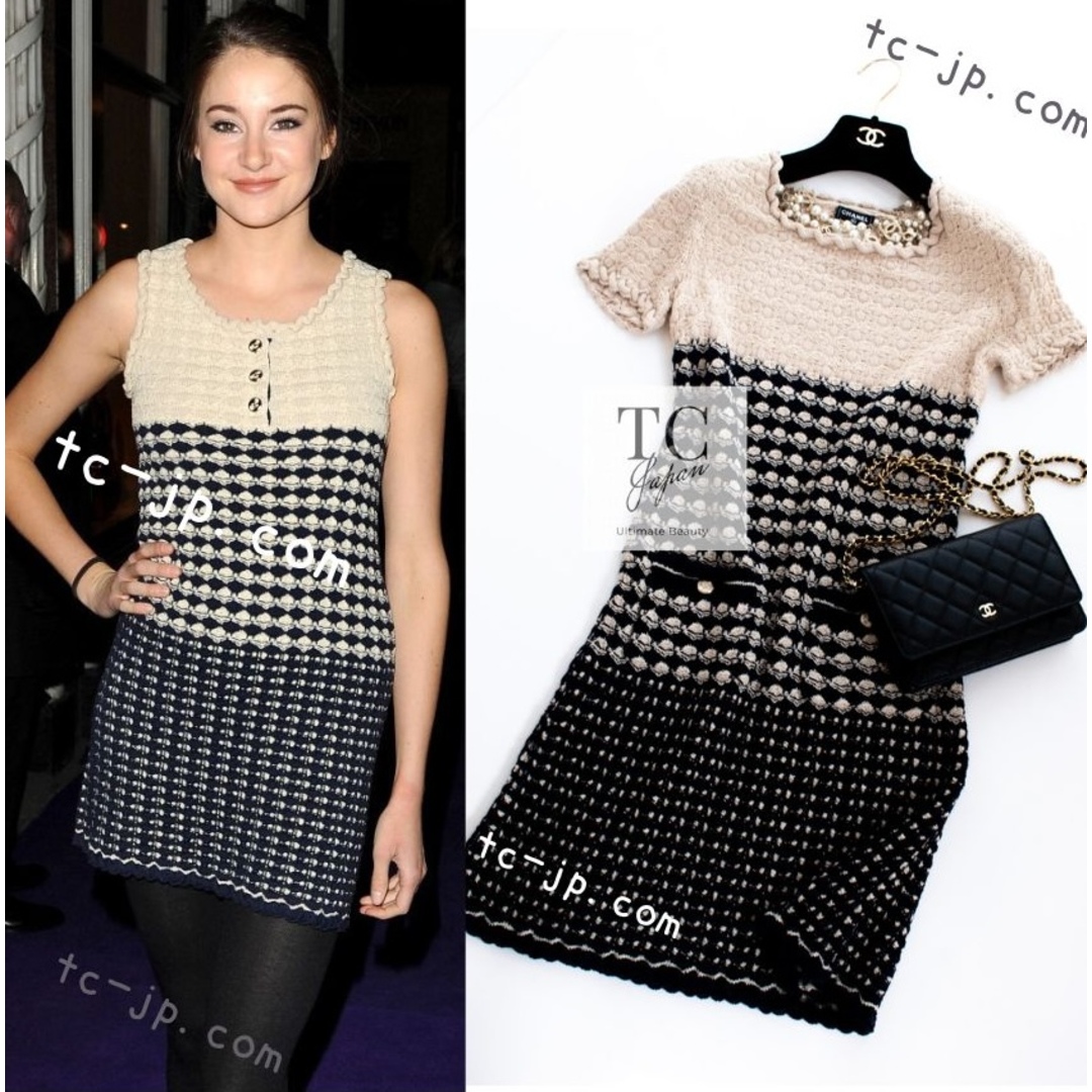 CHANEL - 41万 シャネル ワンピース CHANEL ベージュ ネイビー CHANEL - 41万 シャネル ワンピース CHANEL ベージュ ネイビー