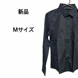 シャツ メンズ Mサイズ 長袖 新品未使用 ブラック 黒 無地 シンプル ボタン(シャツ)