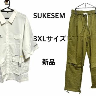 メンズ セットアップ 4L 3XLサイズ 新品未使用 半袖シャツ 大きめサイズ(Tシャツ/カットソー(半袖/袖なし))
