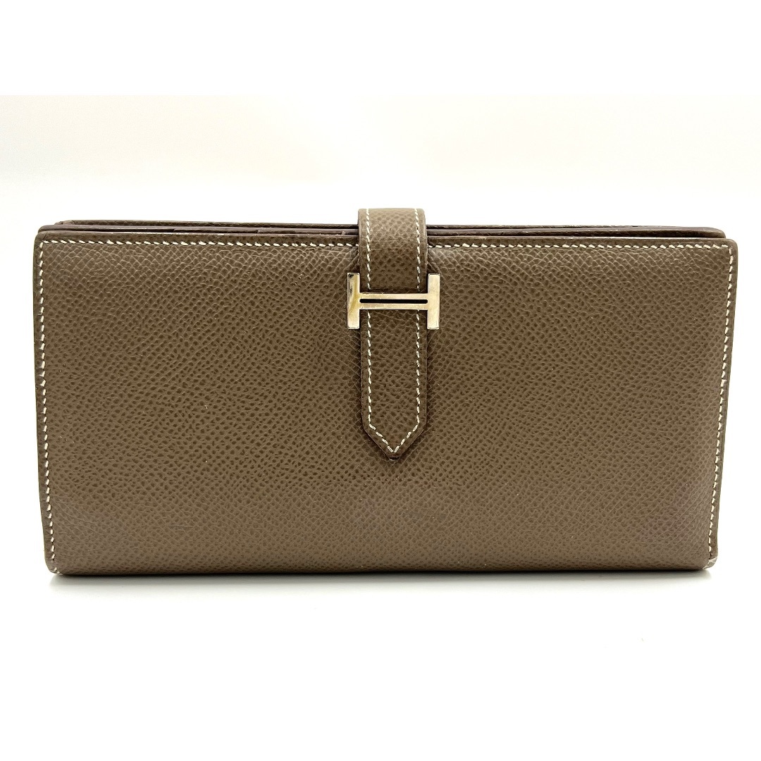 HERMES - HERMES エルメス ベアンスフレ 長財布 マチあり レザー ヴォーエプソン グレー エトープ シルバー金具 A刻印