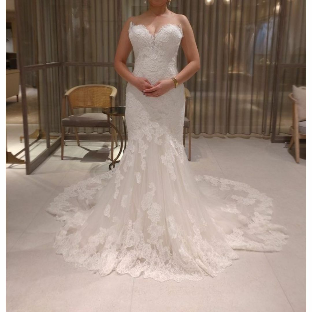 ウエディングドレス マーメイドライン ベアトップ 贅沢な総レース 結婚式/披露宴