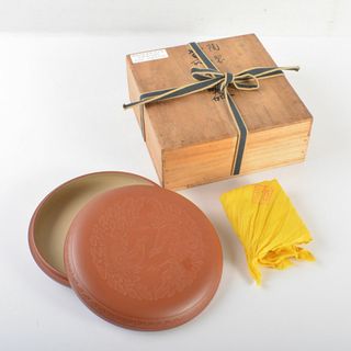 佐渡無名異焼　人間国宝　金渓堂　伊藤赤水造　陶製　菓子器　共布共箱　VR7367(陶芸)