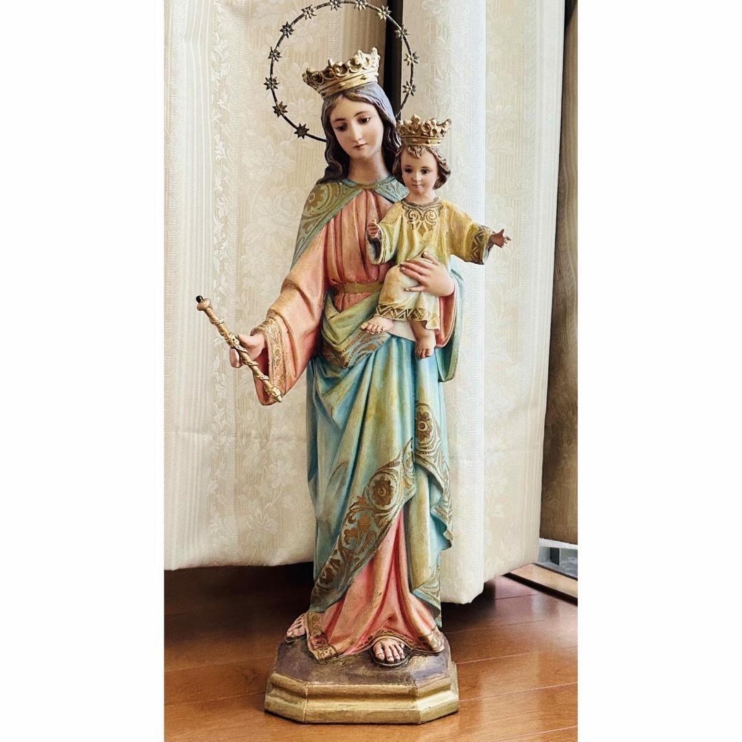 超超希少46cm】✞イエズス様を抱く聖母マリア像 宗教彫刻 超超希少46cm】✞イエズス様を抱く聖母マリア像 宗教彫刻