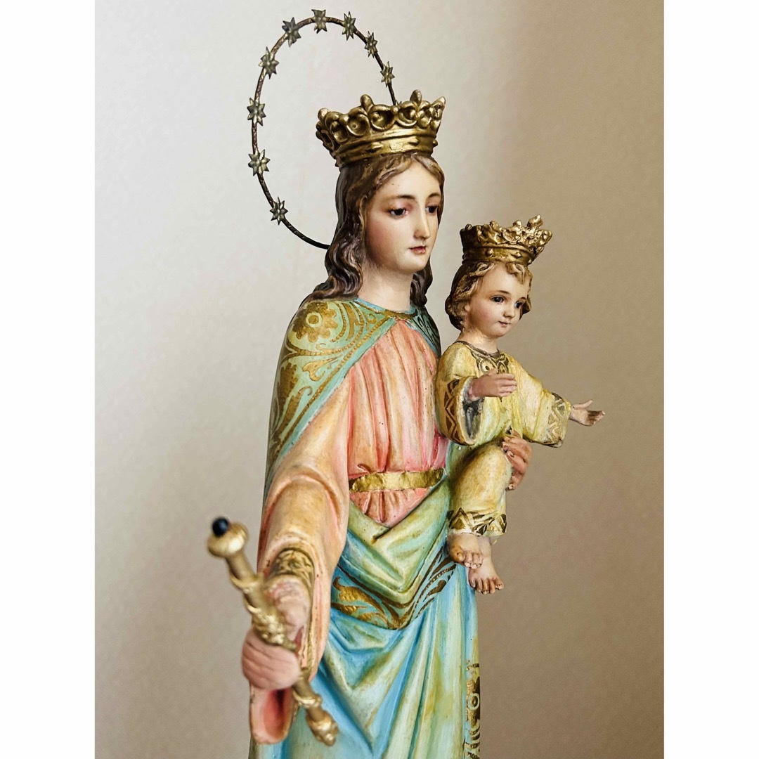 超超希少46cm】✞イエズス様を抱く聖母マリア像 宗教彫刻 超超希少46cm】✞イエズス様を抱く聖母マリア像 宗教彫刻