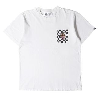 CHALLENGER チャレンジャー Tシャツ サイズ:XL ワッペン付き チェッカー柄 ポケット クルーネック 半袖Tシャツ ホワイト 白 トップス カットソー【メンズ】【中古】(Tシャツ/カットソー(半袖/袖なし))