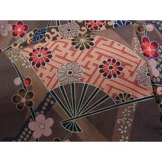 平和屋着物■上質な紬　扇面枝花文　逸品　未使用　CAAD2003in