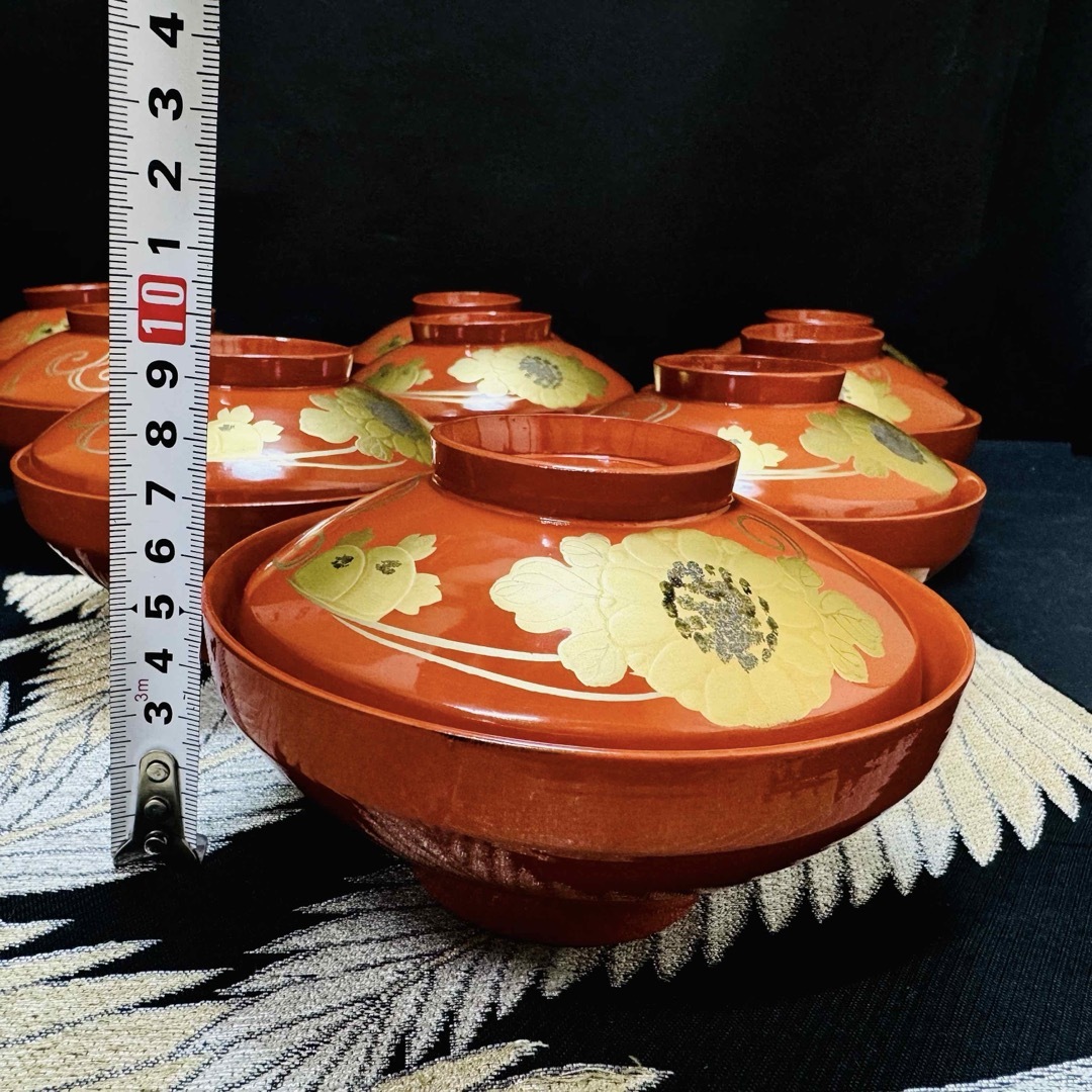 漆器 輪島塗 沈金 金蒔絵 木製 蓋付椀 お煮物椀 吸物椀 9客 漆器 輪島塗 沈金 金蒔絵 木製 蓋付椀 お煮物椀 吸物椀 9客