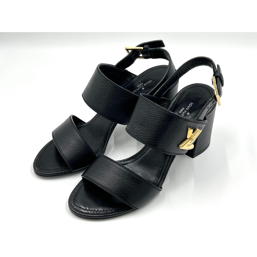 LOUIS VUITTON - LOUIS VUITTON ルイヴィトン ホライズン ライン LVツイスト サンダル ブラック レディース ブラック レザー 371/2