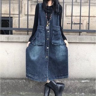 3Lロング ワンピース 夏　スカート　シャツ　 サロペット　デニム c1(ロングワンピース/マキシワンピース)
