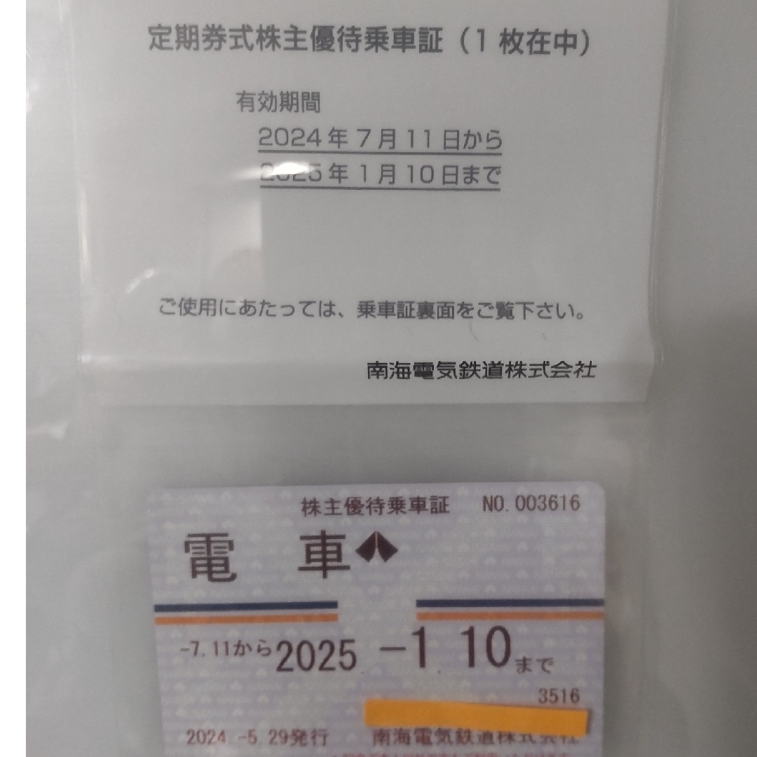 南海電鉄株主優待定期券 南海電鉄株主優待定期券
