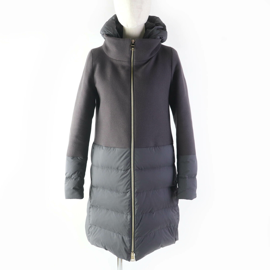 HERNO - 美品★Herno ヘルノ  PI0848D フード付 ZIP UP ウール切替 ダウンコート グレー 40 保存袋付き イタリア製 正規品 レディース