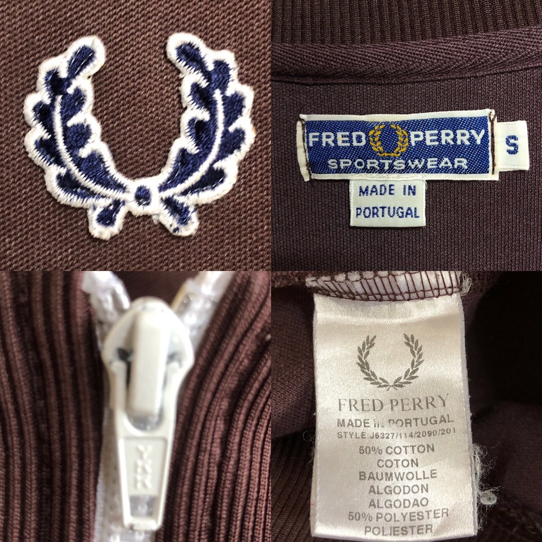 Fred Perry⭐️90s トラックジャケット S 刺繍月桂樹 ブラウン×白 Fred Perry⭐️90s トラックジャケット S 刺繍月桂樹 ブラウン×白