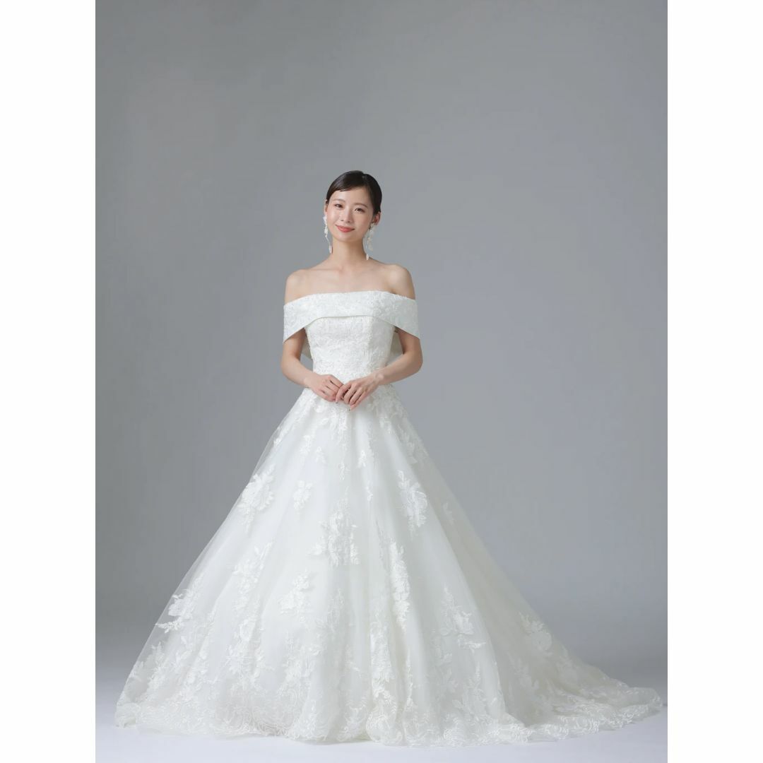 フランス風 ウェディングドレス オフショルダー 上品花レース 編み上げ 結婚式