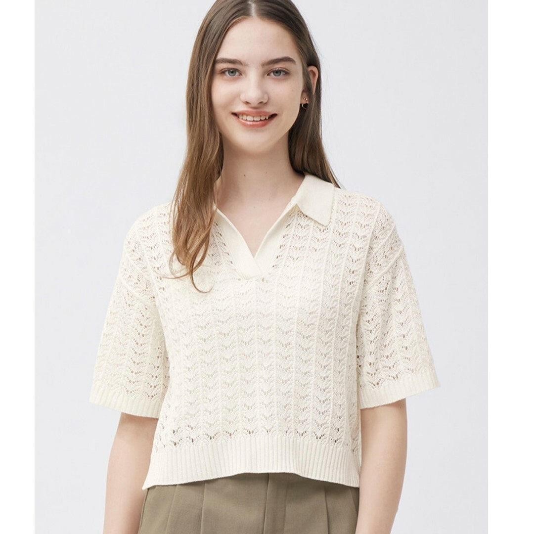 GU - 透かし編みスキッパーポロセーター半袖の通販 by 's shop GU - 透かし編みスキッパーポロセーター半袖の通販 by 's shop