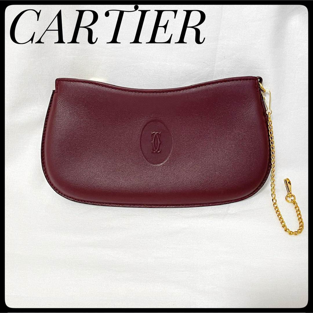 Cartier マストライン ポーチ 小物入れ レザー ボルドー 化粧ポーチ Cartier マストライン ポーチ 小物入れ レザー ボルドー 化粧ポーチ