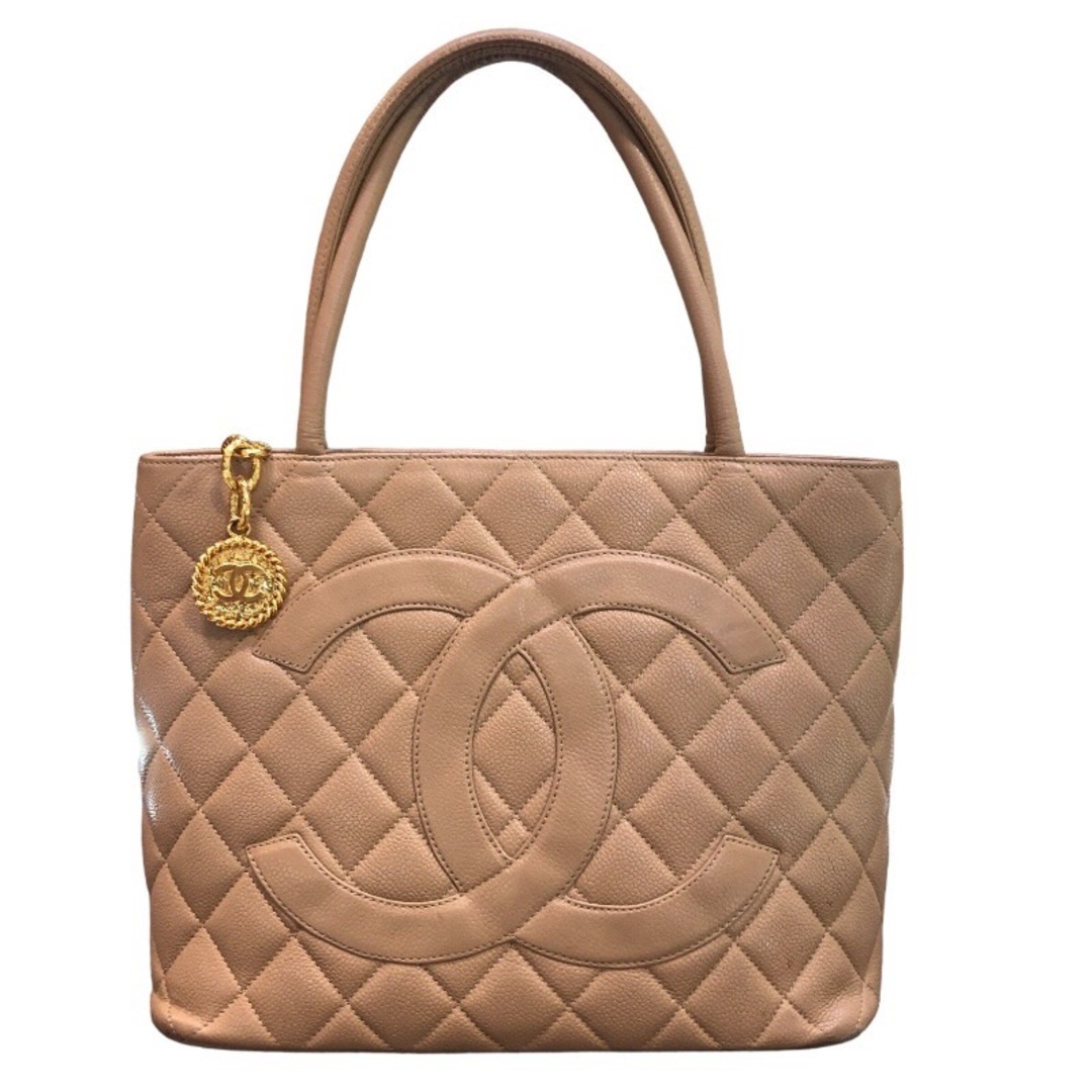 CHANEL - 　シャネル CHANEL 復刻トート 6番台 ベージュ/ゴールド金具 キャビアスキン レディース ハンドバッグ