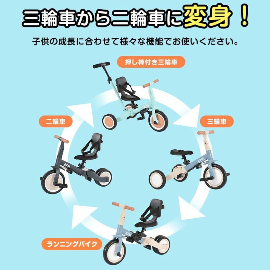 子供用三輪車 4in1新色 三輪車のりもの押し棒付き 自転車 子供用三輪車 4in1新色 三輪車のりもの押し棒付き 自転車