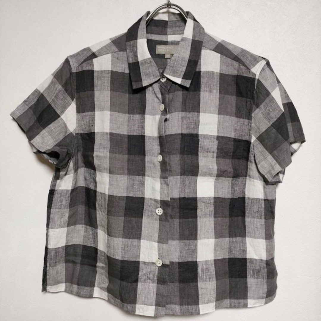 マーガレットハウエル リネンブロック柄シャツ|半袖 マーガレットハウエル リネンブロック柄シャツ|半袖