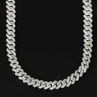 マイアミキューバンチェーン ネックレス シルバー １５mm 【４５ｃｍ】ホワイトゴールド CZダイヤ（キュービックジルコニア） Kronic(ネックレス)