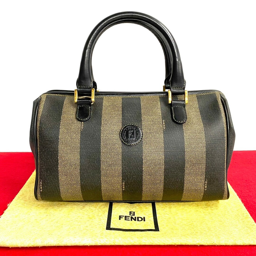 FENDI - 極 美品 希少品 FENDI フェンディ ペカン 柄 FF ロゴ レザー 本革 ミニ ボストンバッグ ハンドバッグ ブラック ブラウン カーキ 74120