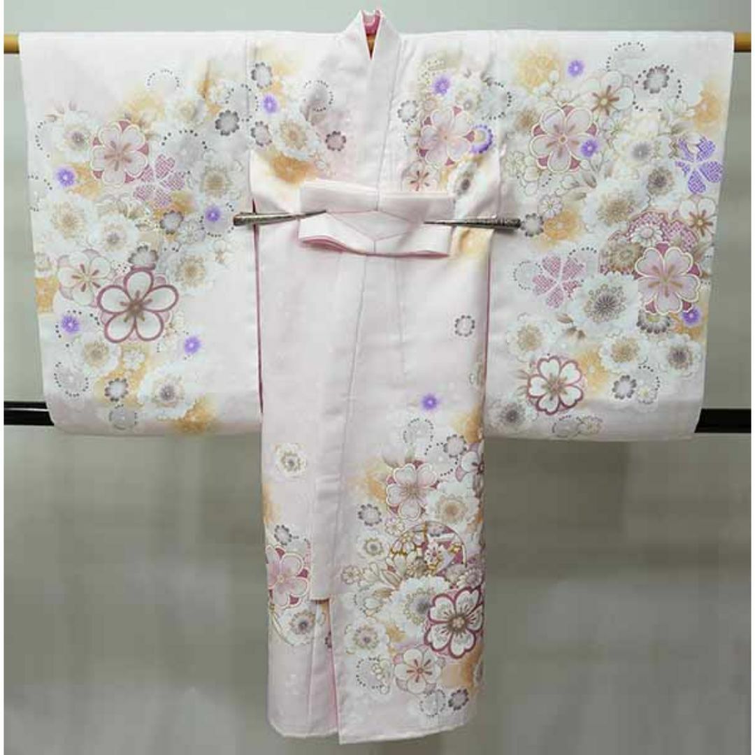 お宮参り 産着 女児 合繊 のしめ 金駒縫 綸子地 淡いピンク色 お宮参り 産着 女児 合繊 のしめ 金駒縫 綸子地 淡いピンク色