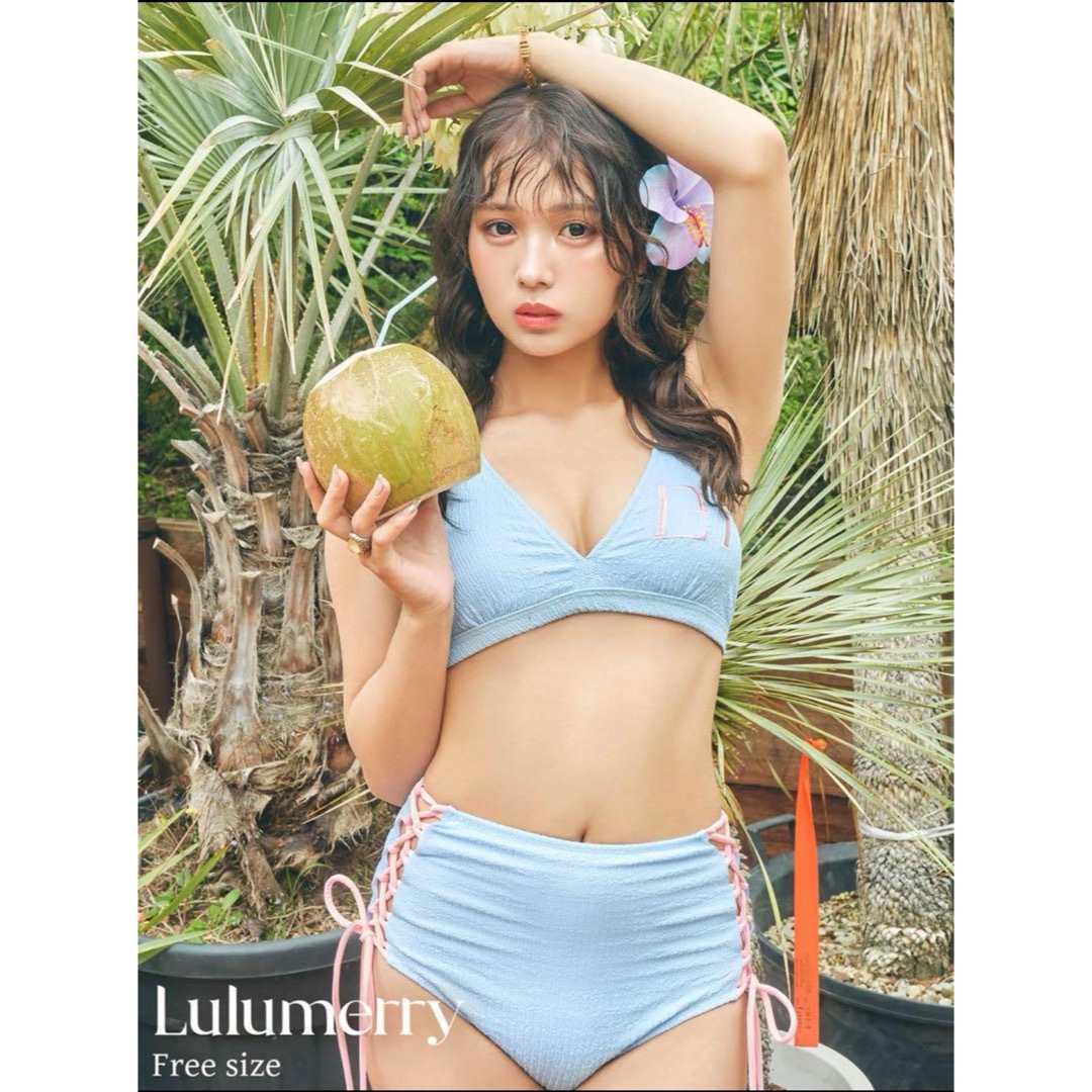Lulumerryモノグラムバイカラーホルタービキニ 水着 ブルー Lulumerryモノグラムバイカラーホルタービキニ 水着 ブルー
