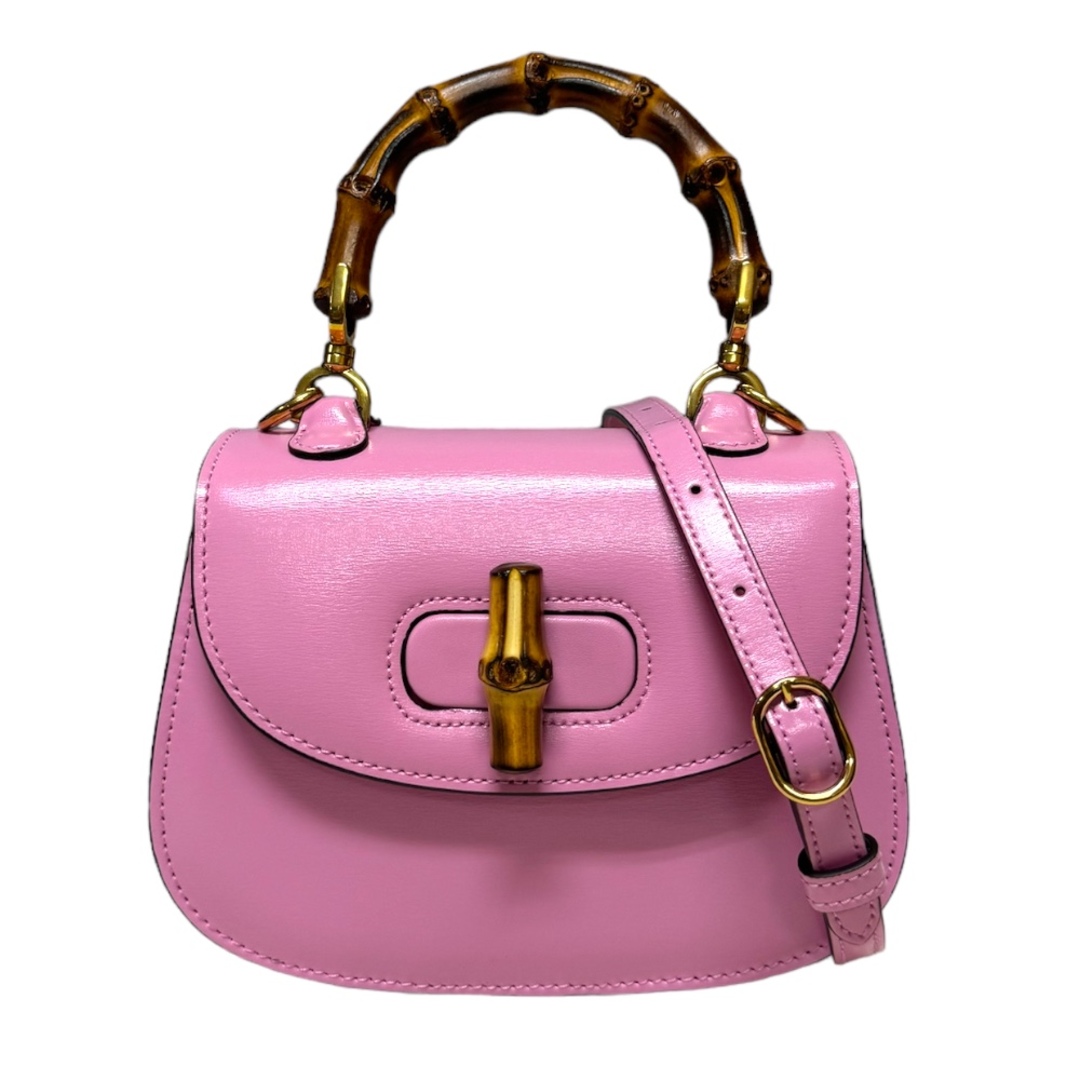 GUCCI - グッチ ミニトップハンドルバッグ バンブー ショルダーバッグ レザー 686864 ピンク レディース GUCCI  中古