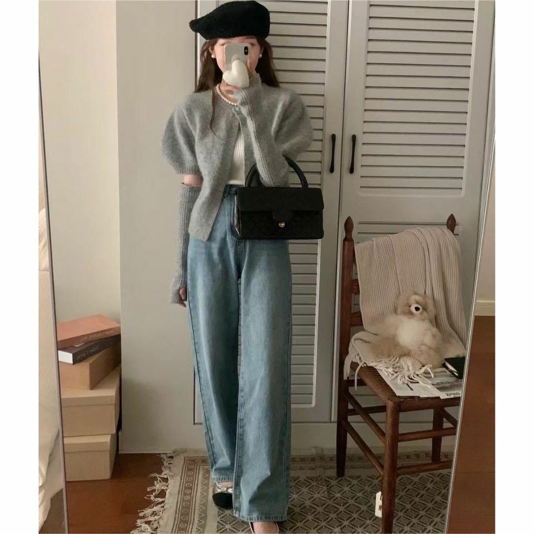 韓国新品 アームウォーマー付きニット パフリーブ トレンド