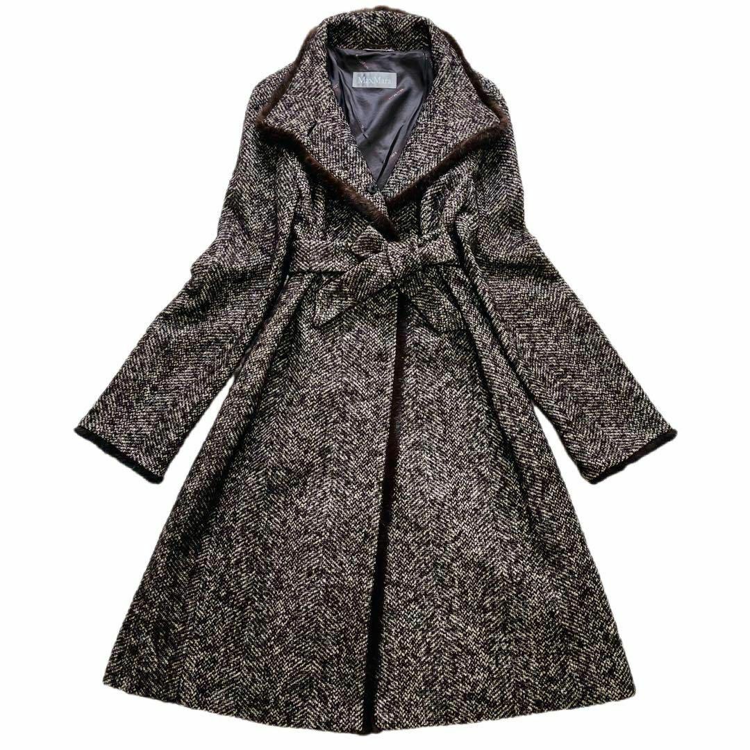 新品同様★MaxMara★贅沢ミンクファー付ツイードコート★