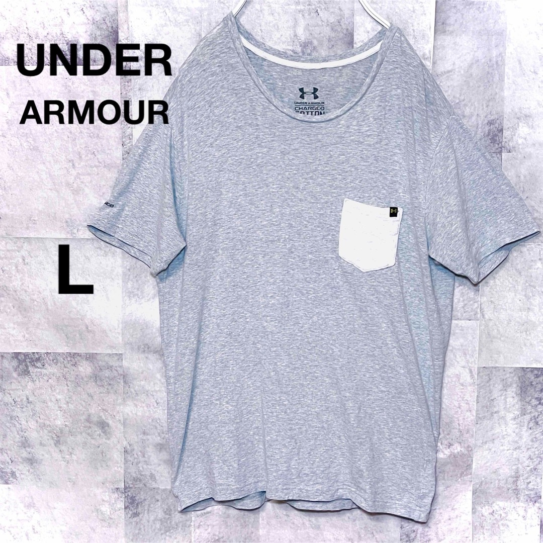 UNDER ARMOUR(アンダーアーマー)のアンダーアーマー　Tシャツ　胸ポケット　ポケットロゴ　L グレー メンズのトップス(Tシャツ/カットソー(半袖/袖なし))の商品写真