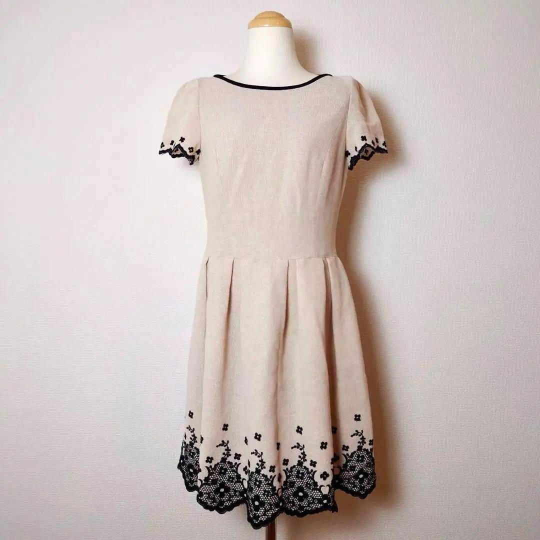 M'S GRACY - M'S GRACY エムズグレイシー リネン混膝丈ワンピース レース刺繍 38