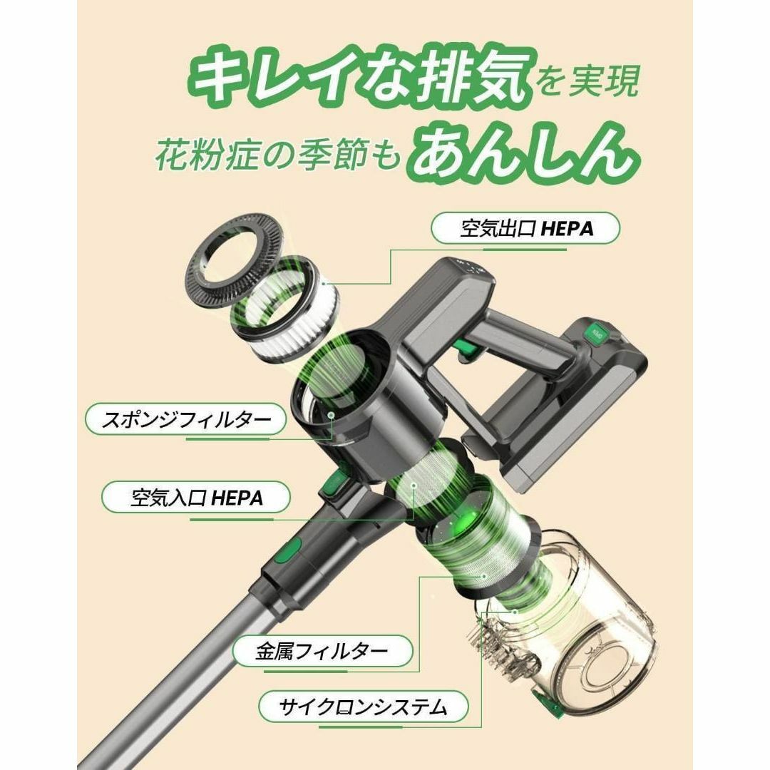 掃除機 コードレス 30KPa強力吸引 遠心分離サイクロン