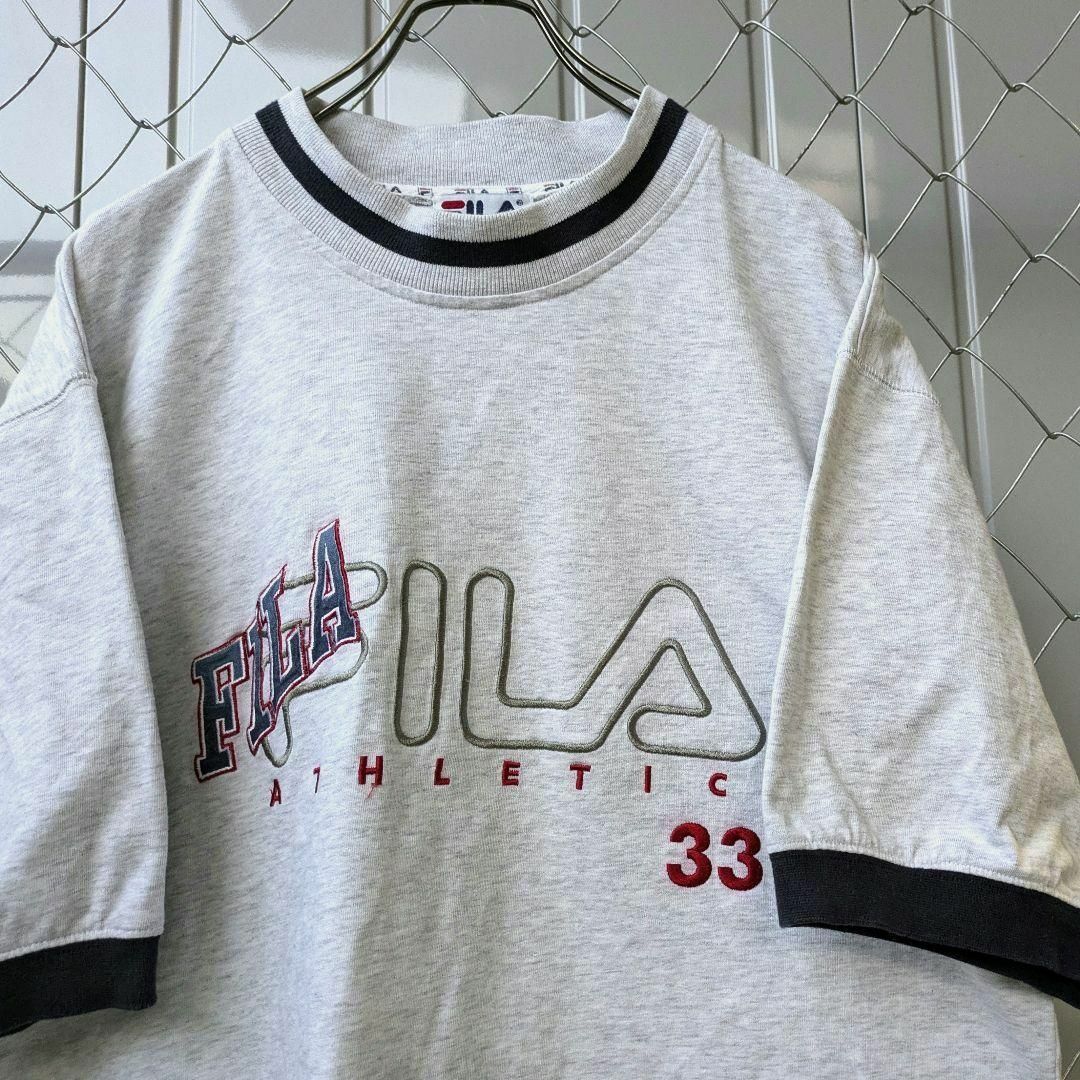 90s OLD FILA リンガーTシャツ オーバーサイズ 刺繍ロゴ ストリート 90s OLD FILA リンガーTシャツ オーバーサイズ 刺繍ロゴ ストリート
