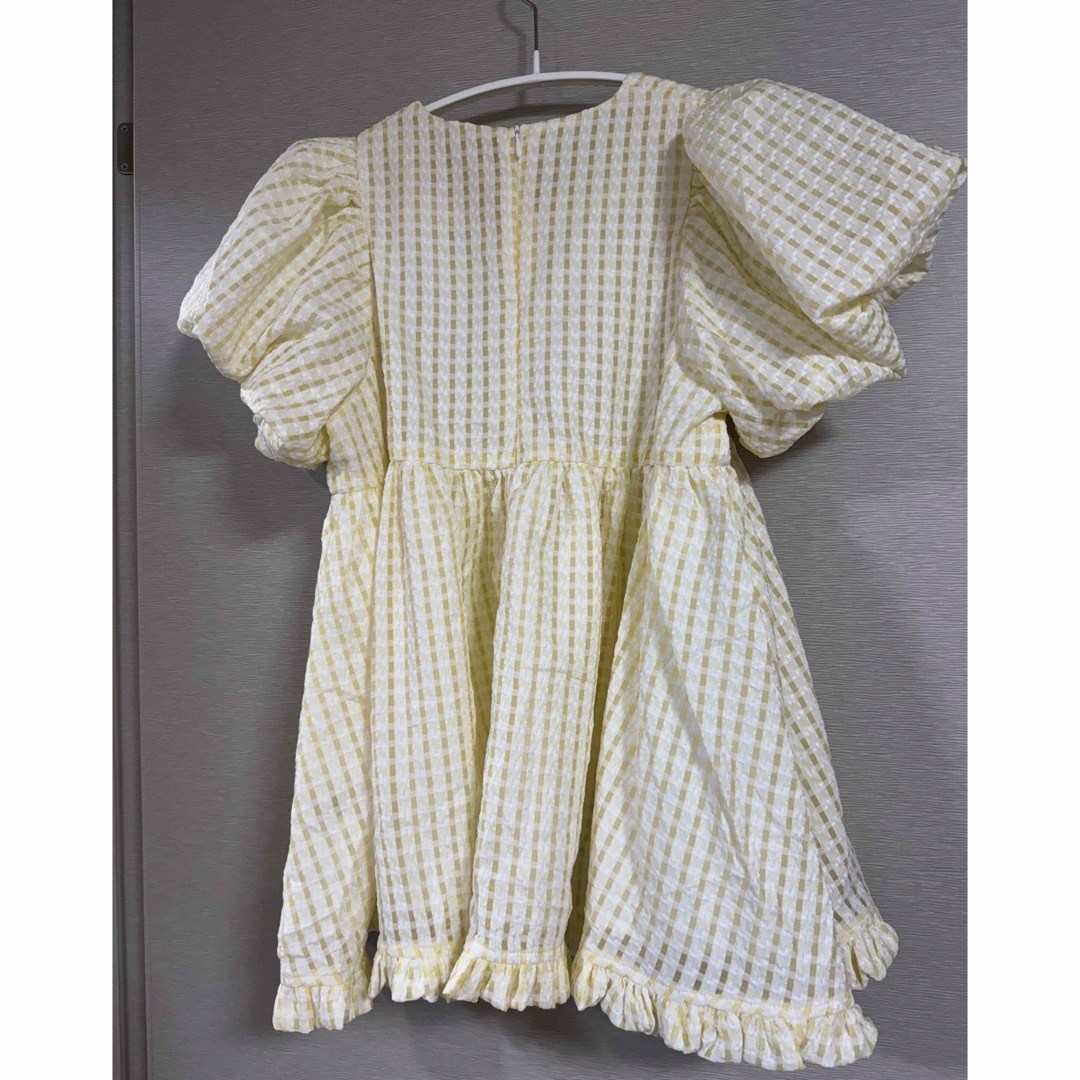 fitmore♡スクエアネックチェックチュニック（イエロー） セール】スクエアネックチェックトップス（Tシャツ/カットソー