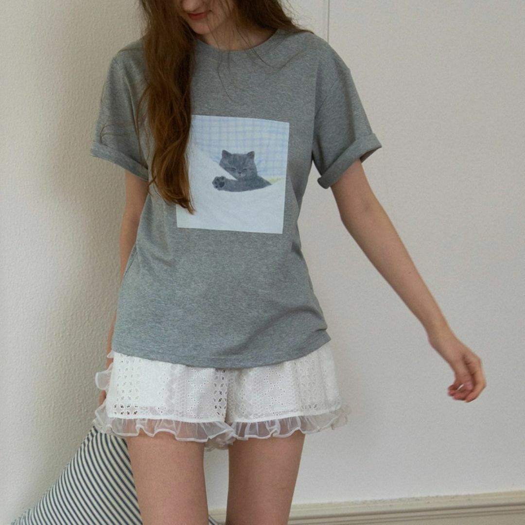 Charles Chaton - Letm 猫柄 帽子うさぎ柄 オーバー Tシャツ コットン ラウンド