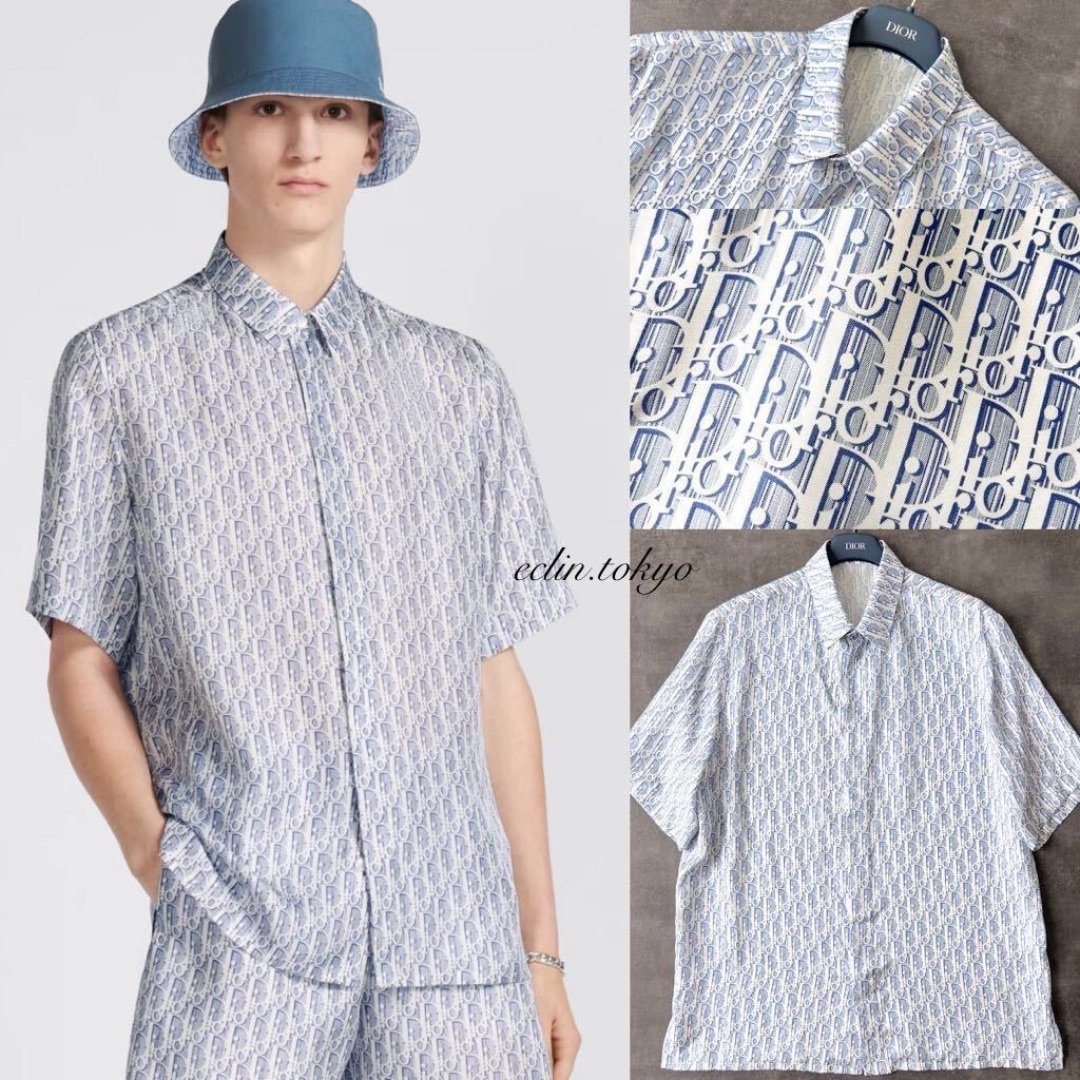 Dior - DIOR MEN 2024 オブリーク シルクツイル 半袖 シャツ Dior - DIOR MEN 2024 オブリーク シルクツイル 半袖 シャツ